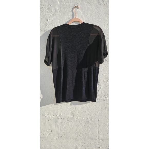 Zara Womens Top Small Black Mesh Sheer Cut Out Tank Short Sleeve Textured Shirt - Picture 8 of 11
